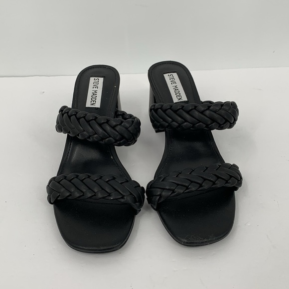 Steve Madden Infused slide sandals black braided double strap chunky heel shoe 8 - Picture 3 of 6